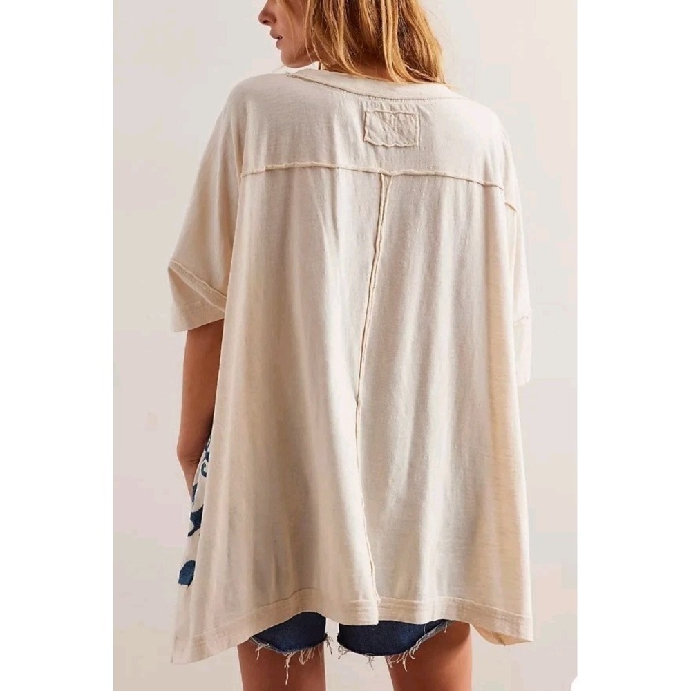 Free People We The Free Chill Vibes Tee XS Oversized Wave Embroidered Cotton - Picture 3 of 14